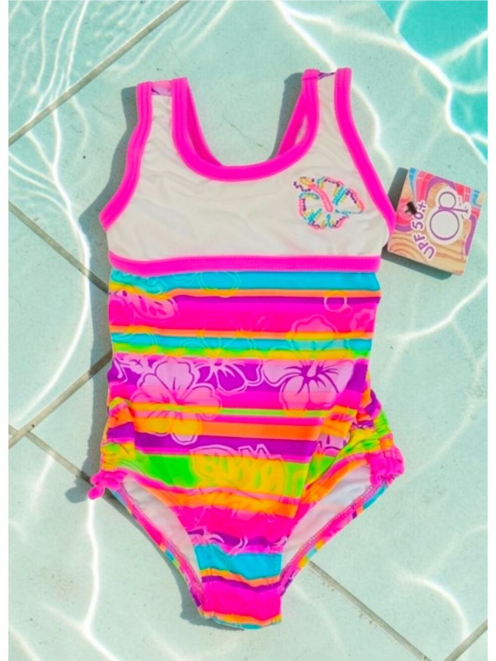 Girls Floral Striped Swimsuit With UPF 50+ Protection Size 12M Multicolor Stripe